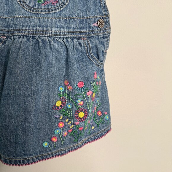 OshKosh B'Gosh Girls Blue Denim Floral Front Pocket Skirt Dress Overalls vintage - Picture 5 of 6